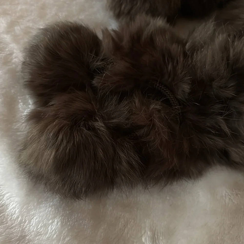 100% Rabbit Fur Pom Pom Scarf w Shawl  - Black & Brown Cejon Accessories ??